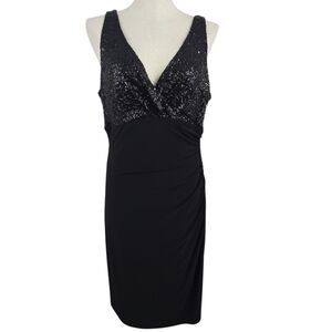 RALPH LAUREN Capetown Black Stretch Sequined Cocktail Evening Dress Sz 14